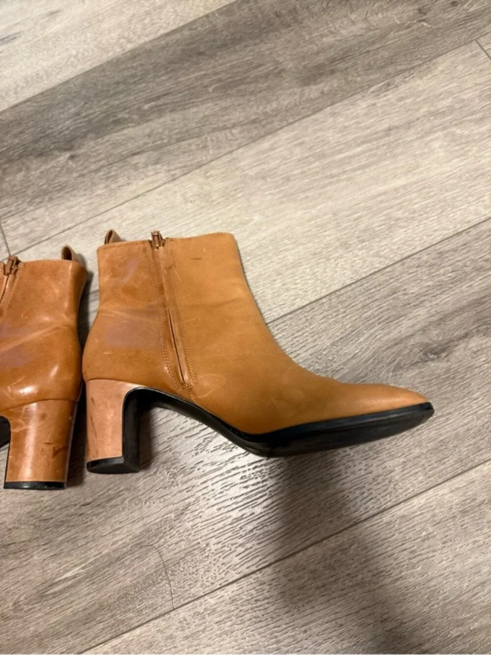 Calvin Klein Cognac Leather Ankle Booties with Block Heel size 10